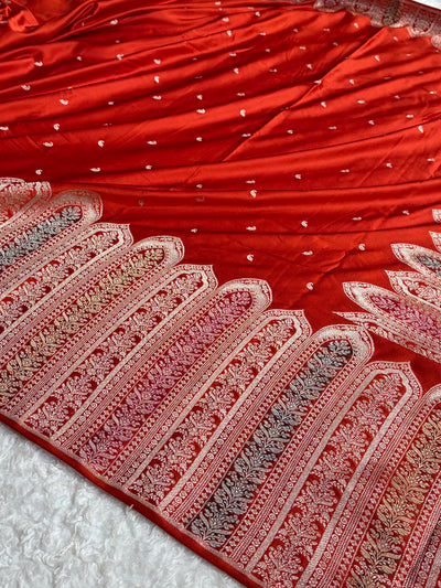 Skirt Border Rust orange Minakari Mashru Silk Saree MCS13
