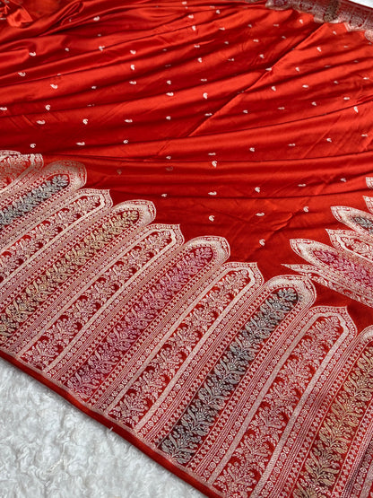 Skirt Border Rust Bananasi Minakari Mashru Silk Saree MS13