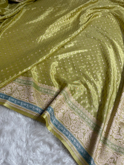 Lemon Shades With Contrast Border Crepe Silky Katan Banarasi Saree CSK-08