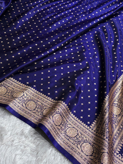 Banarasi Royal Blue Shades Booti Pattern Banarasi Satin Silk Saree SS53