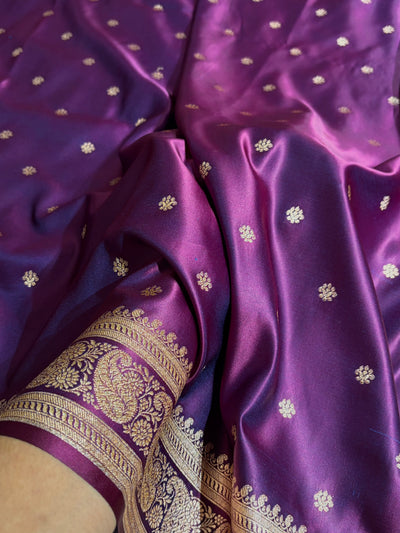 Banarasi Satin Katan Saree With Boota Pattern in Cross Wine Shades SK127