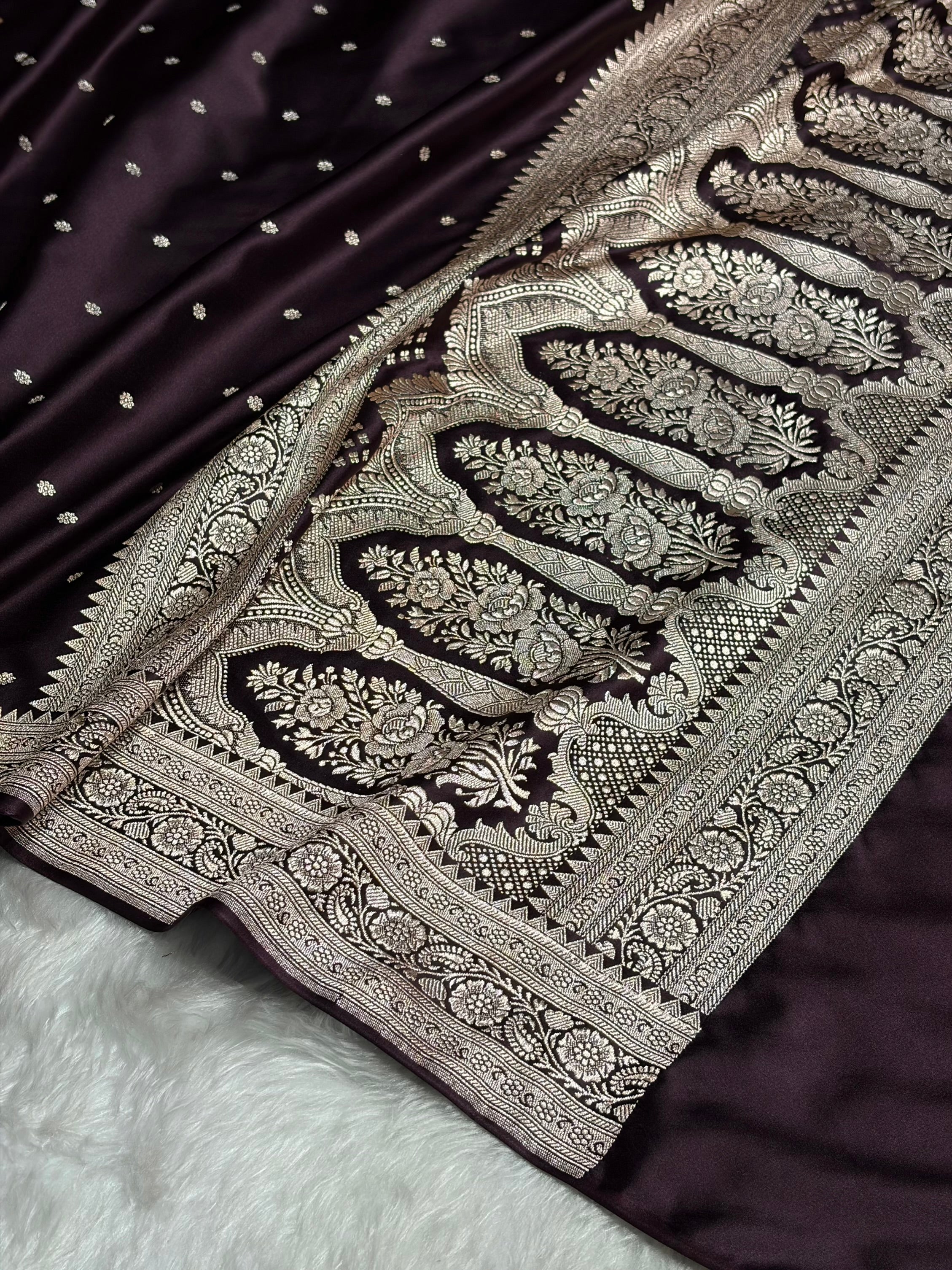 Dark Wine shade Booti Mashru Silk Saree MS26