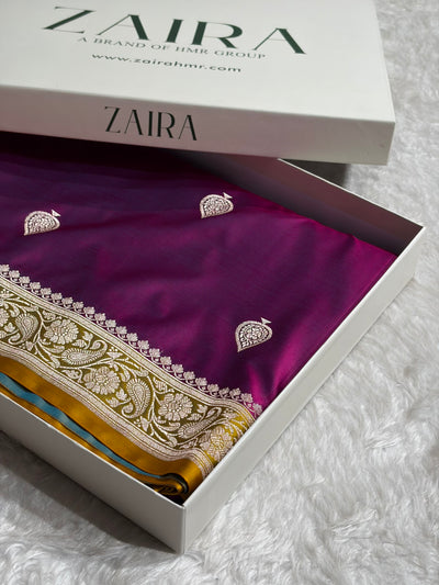 Contrast Wine / Mustard Shades Banarasi Booti Pattern Mashru Silk Saree MSM-140