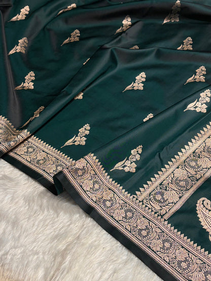 Dark Rama Boota With Floral Border Mashru Silk Saree MSM-97