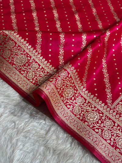 Banarasi Cross Rani Shades Cross Pattern Banarasi Satin Silk Saree SS61
