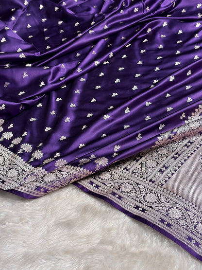 Navy Blue Shades Booti Mashru Silk Saree MS72