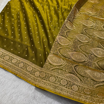 Satin Silk Dot Booti in Mehandi Shades SS08