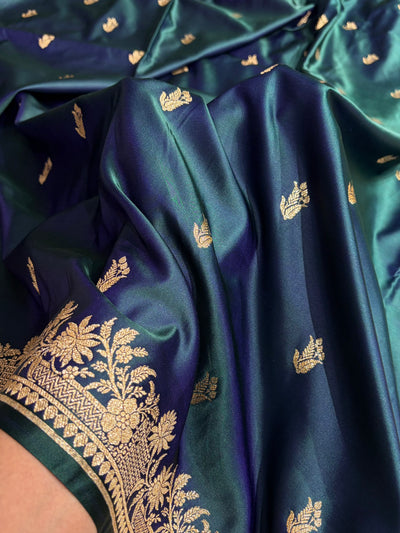 Dark Cross Green Shades Banarasi Boota Pattern Floral Mashru Silk Saree MSM-117