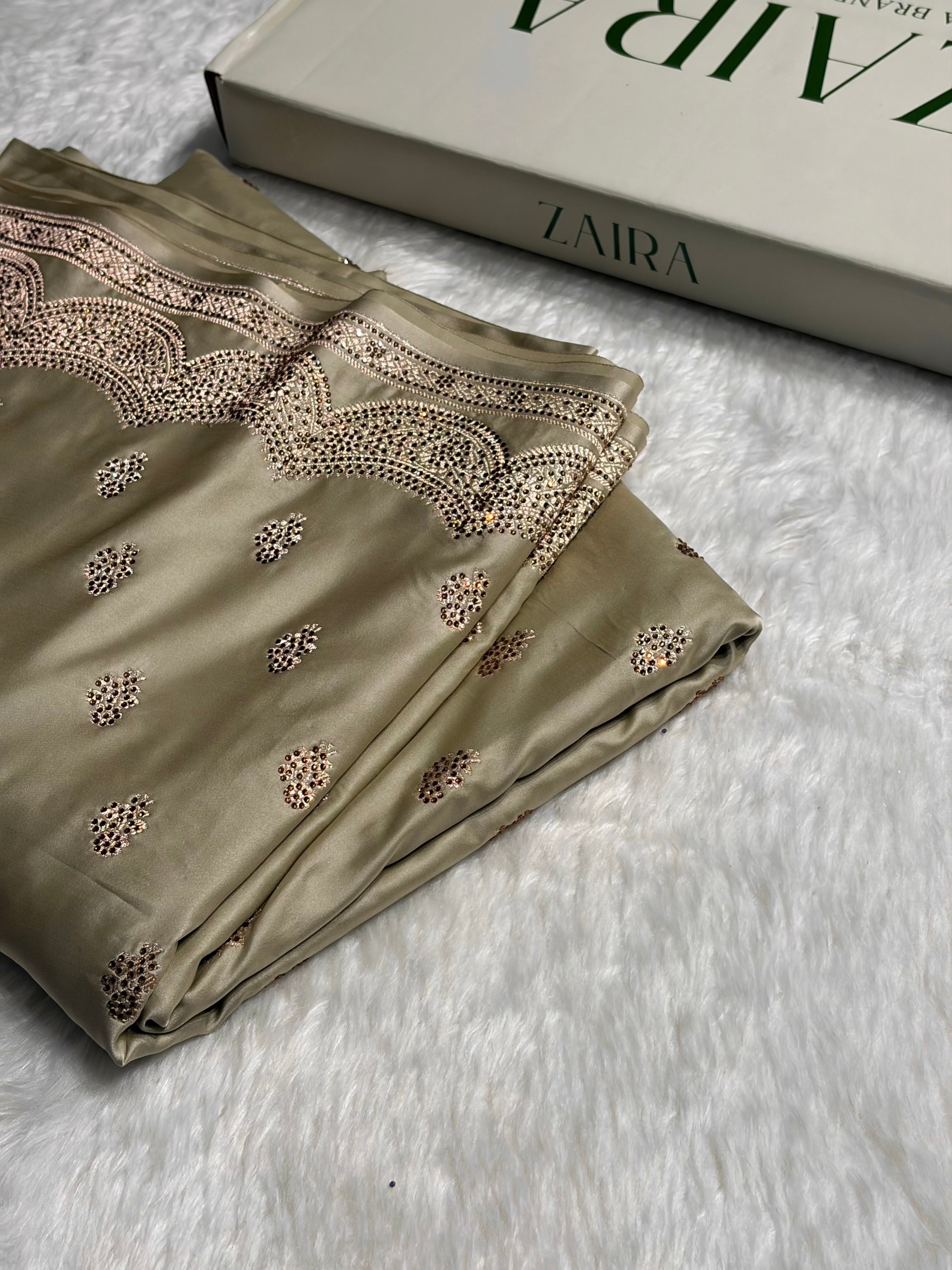 Light Pista Scallop Mashru Silk with Swarovski work BMS02