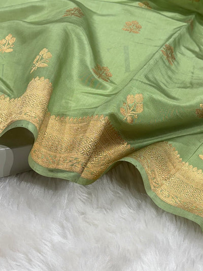Banarasi Pista Shades Handwoven Pure Paper Silk Saree RM-88