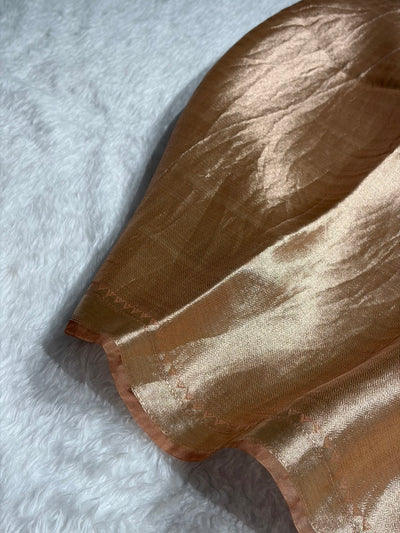 Light Peach Organza with Pastel Multicolor Florals & Gold Zari Border POP07