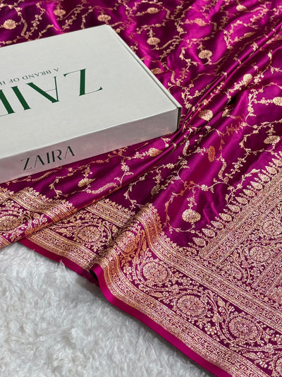 Banarasi Satin Katan Saree in Jaal Pattern Rani Shades SK86