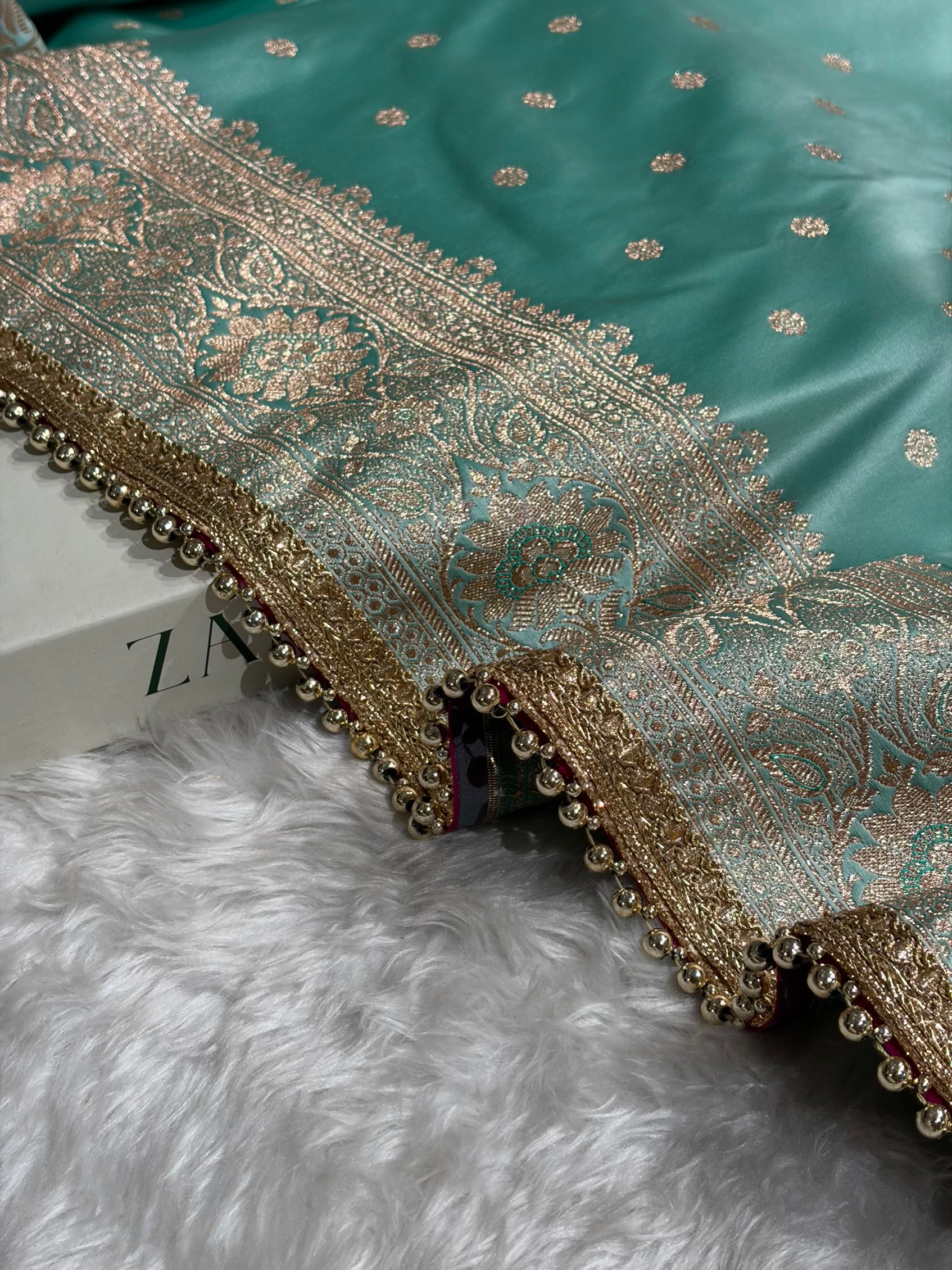 Pastel SeaGreen Satin Katan Silk Saree  With Gotta Patti SKGP11