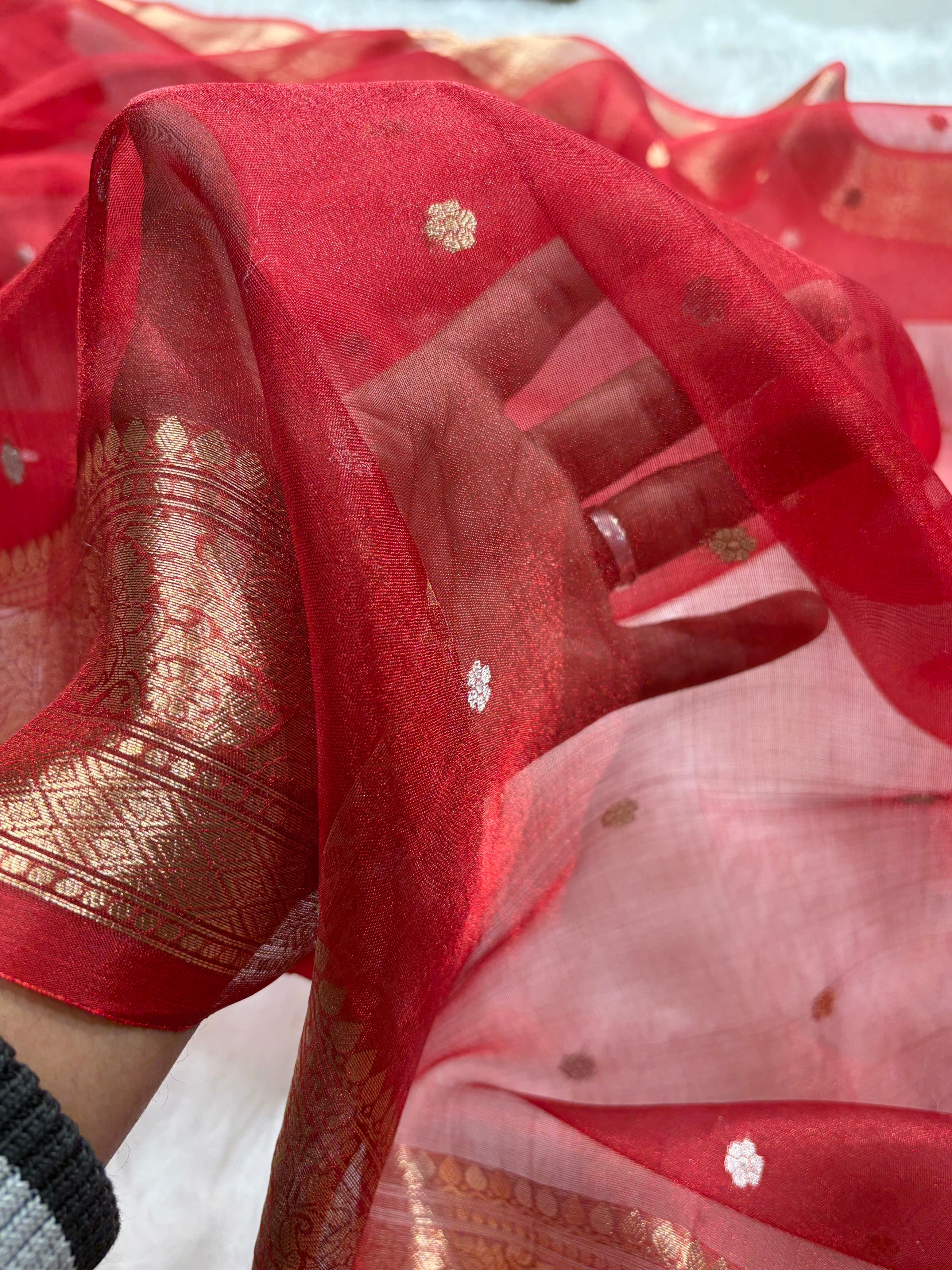 Red Shades Boota Pure Tissue Silk Saree PT-21