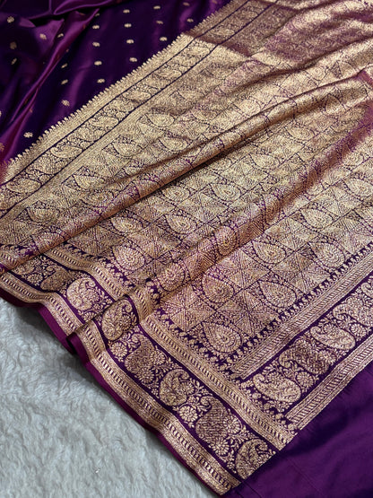 Banarasi Satin Katan Saree With Boota Pattern in Wine Shades SK127