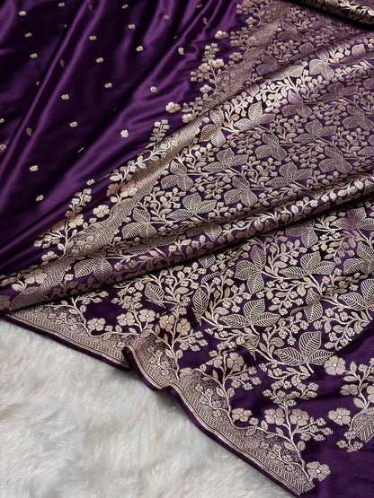 Purple Shades Floral Border Booti Mashru Silk Saree MS75