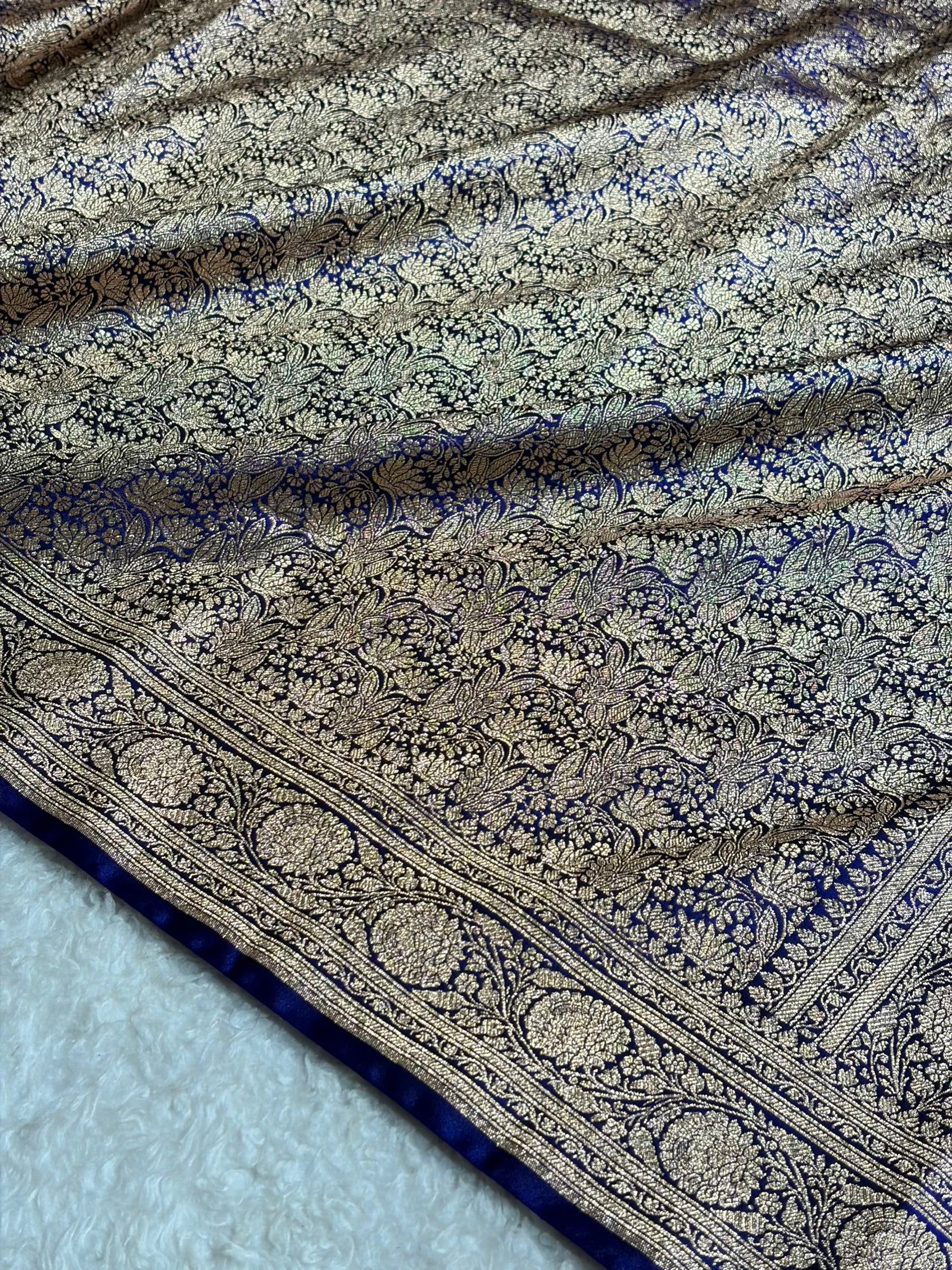 Royal Blue Shades Brocade Pattern Banarasi Satin Silk Saree SS42