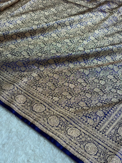 Royal Blue Shades Brocade Pattern Banarasi Satin Silk Saree SS42