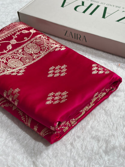 Banarasi Rani Floral Boota Satin Katan Silk saree SK34