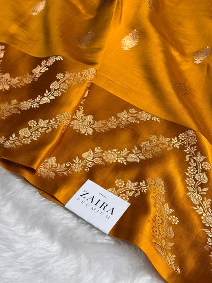 Mustard Shades Boota Handwoven Pure Paper Silk RM-13