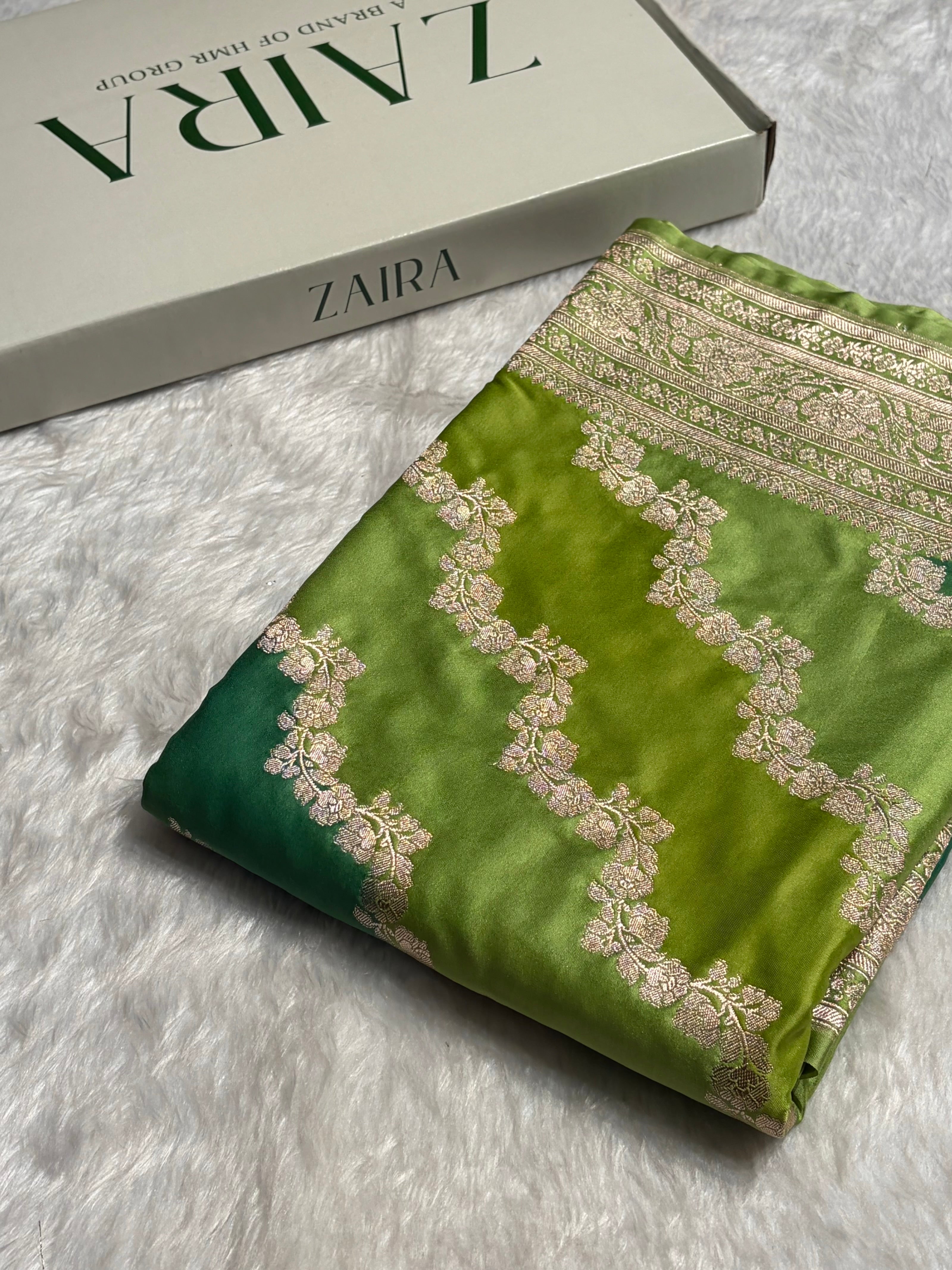 Light Green Rangkat Mashru Silk Saree With Cross Pattern MS02