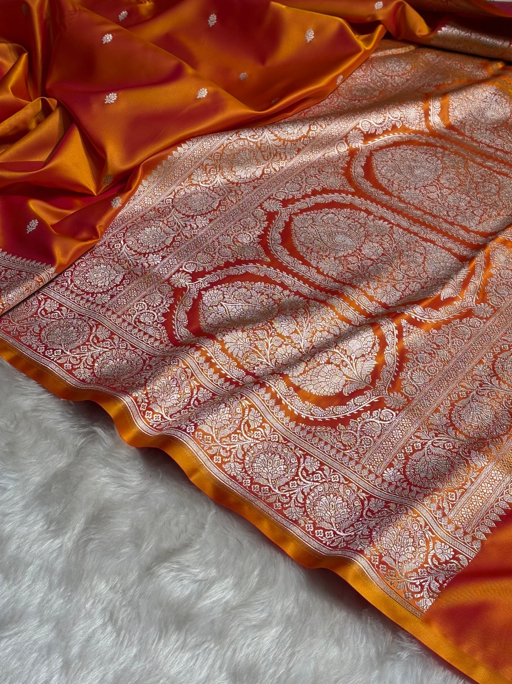 Fire Gold Floral Boota With Floral Border Mashru Silk Saree MSM-81
