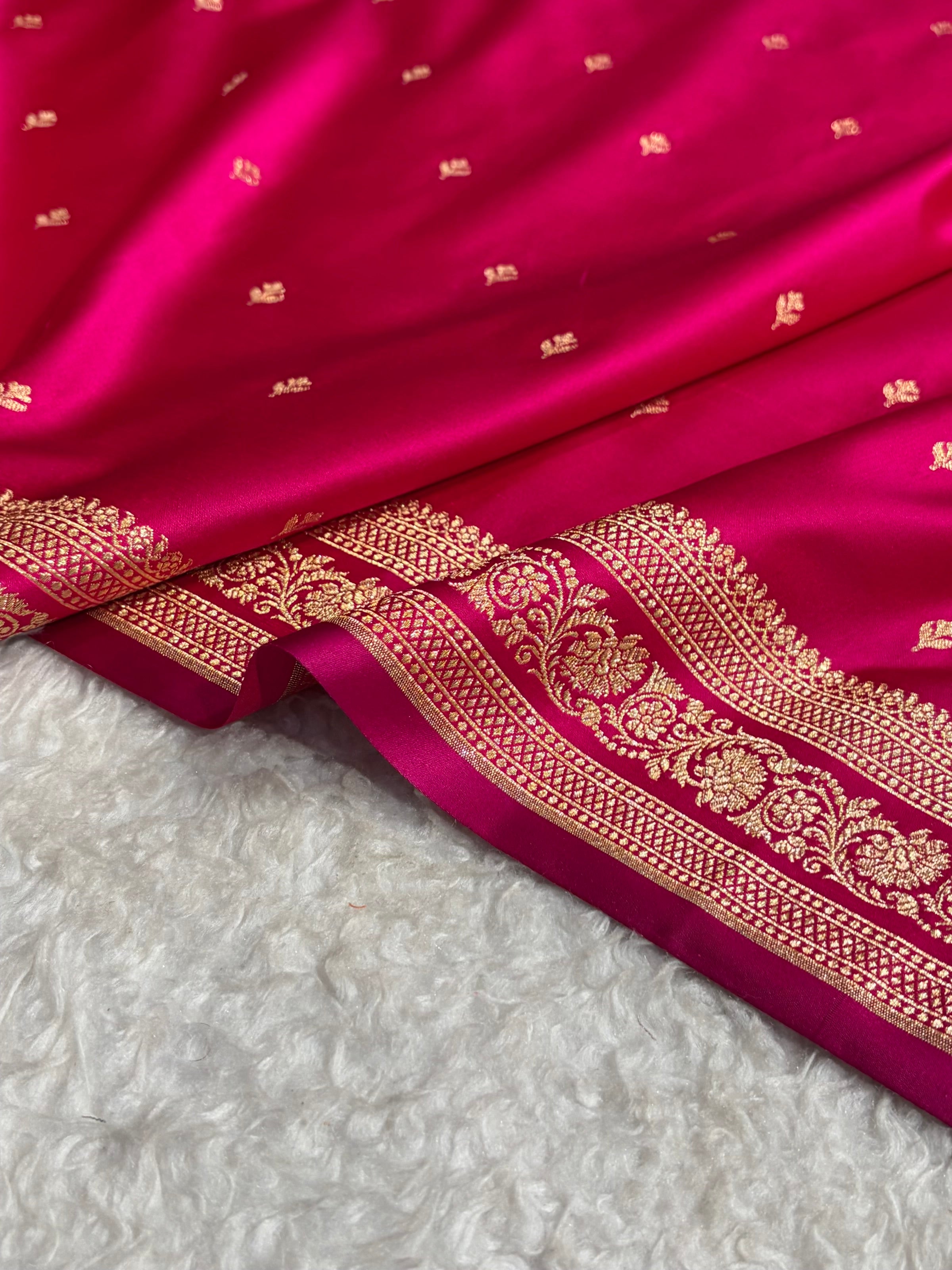 Banarasi Satin Katan Saree Booti Pattern in Cross Rani Shades SK128