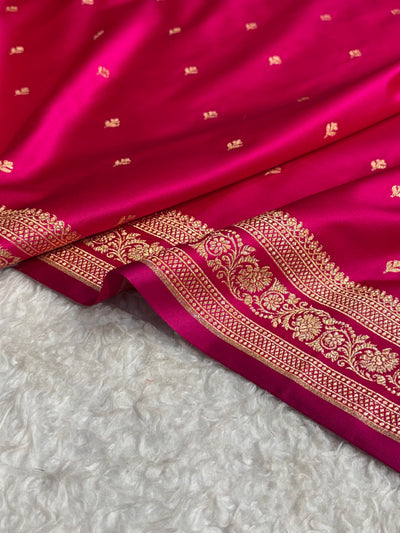 Banarasi Satin Katan Saree Booti Pattern in Cross Rani Shades SK128