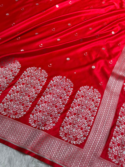 Red Shades Banarasi With Floral Minakari Pattern Mashru Silk Saree MSM-131