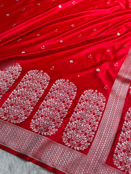 Red Shades Banarasi With Floral Minakari Pattern Mashru Silk Saree MSM-131