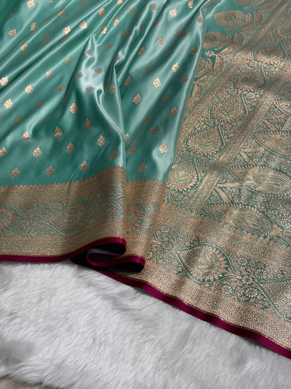 Turquoise booti Katan Silk saree SK10