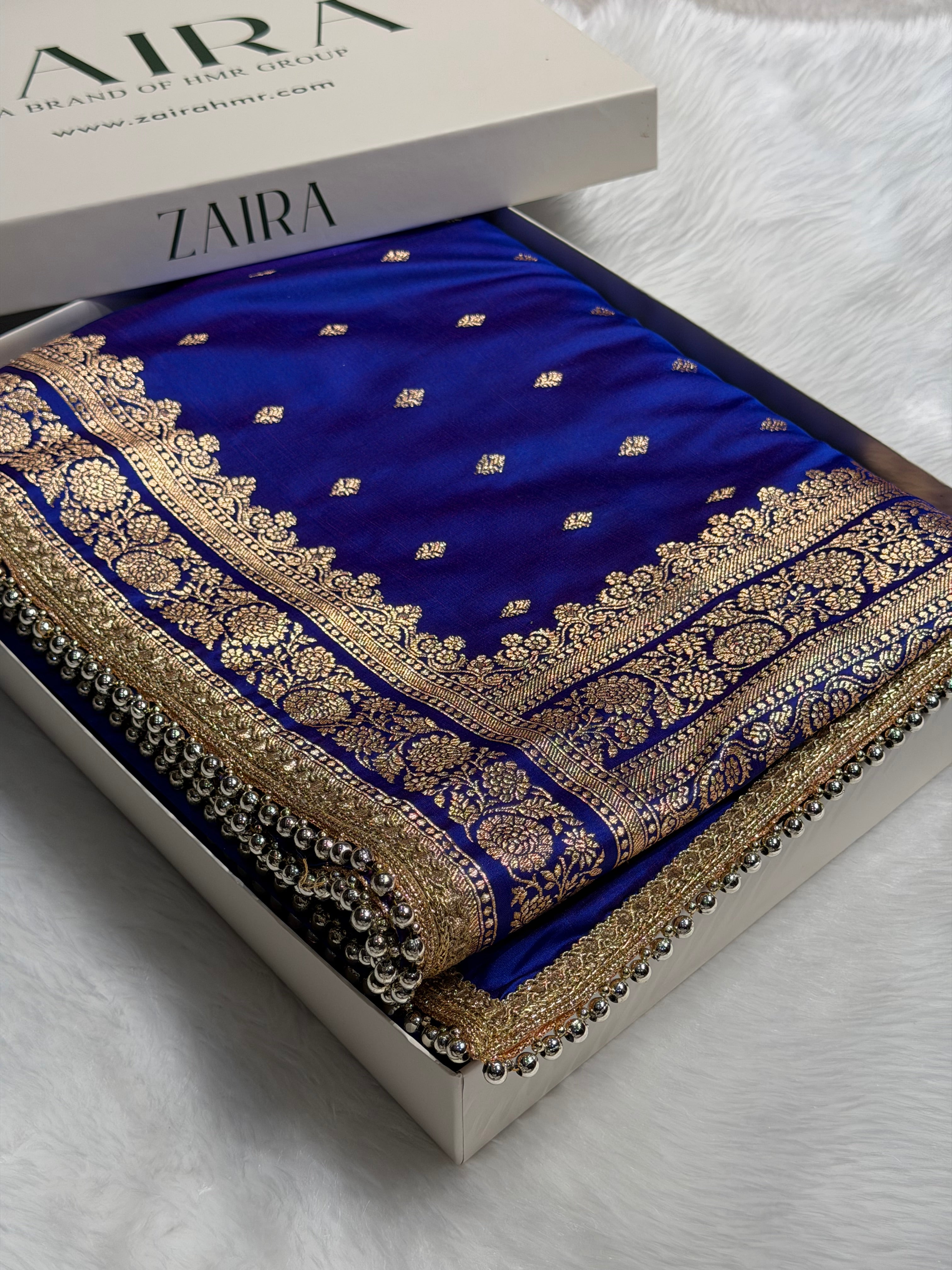 Royal blue Booti Pattern With Gotta Patti Satin Katan Silk Saree SKGP51