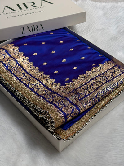 Royal blue Booti Pattern With Gotta Patti Satin Katan Silk Saree SKGP51
