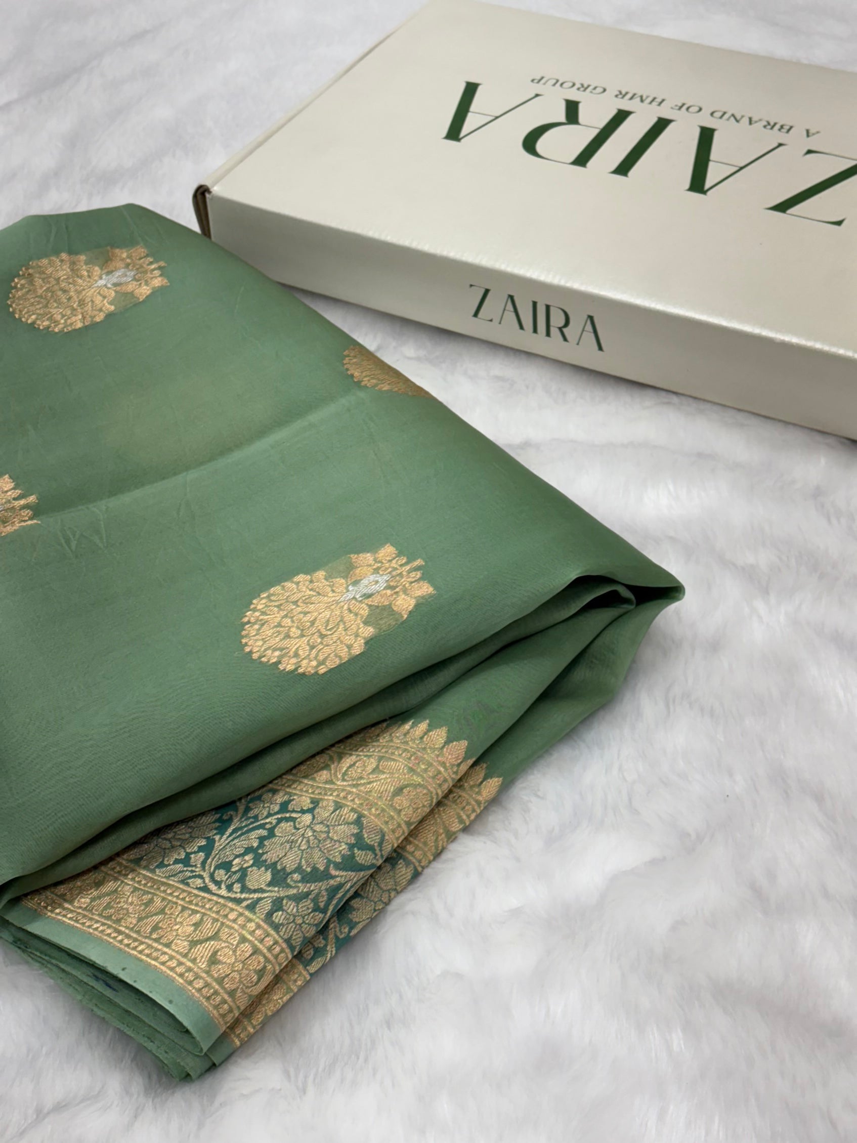 Pure Organza Light Green Meena Floral Banarasi Silk Saree PO-04