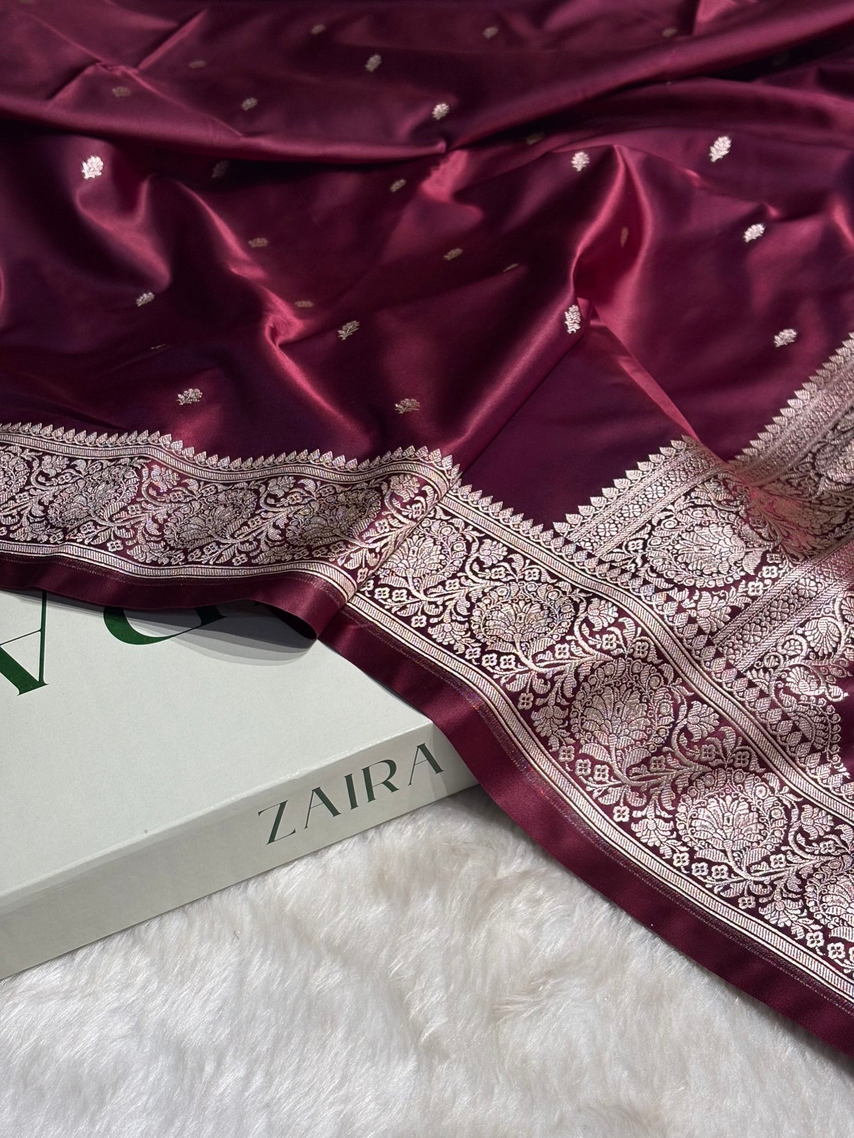Wine Floral Boota With Floral Border Mashru Silk Saree MSM-81