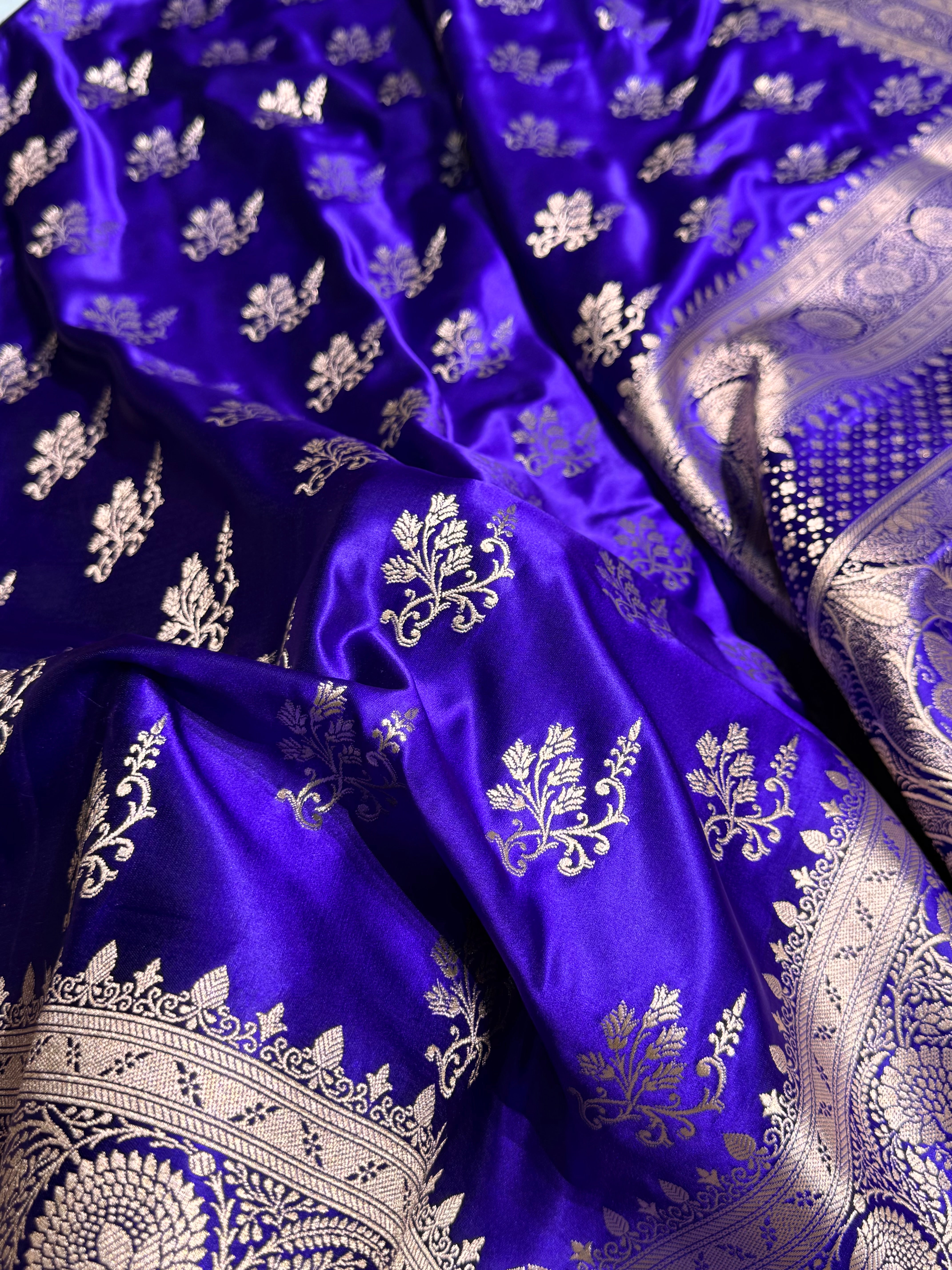 Premium Indigo Royal Blue Banarasi Booti Katan Silk Saree