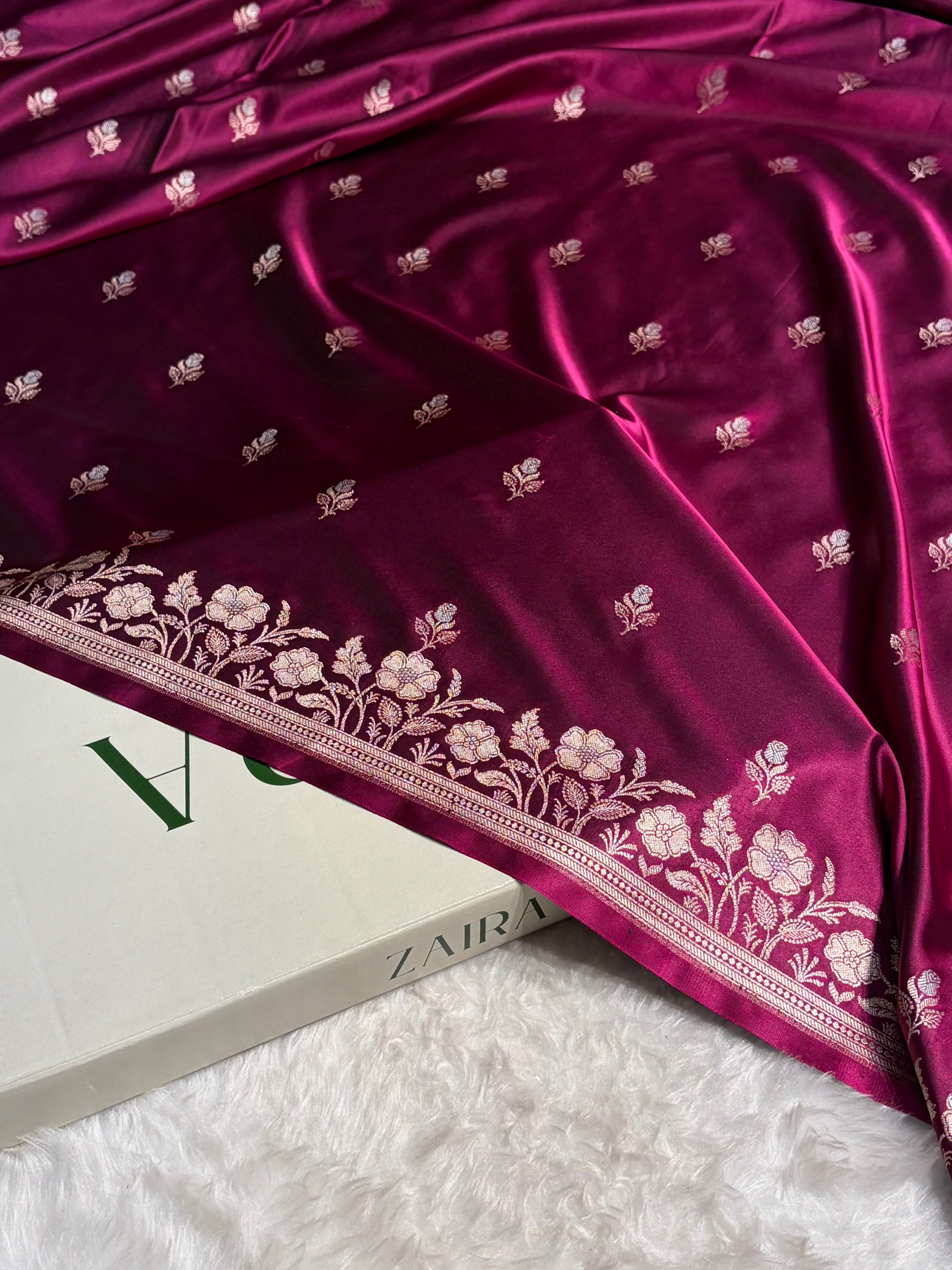 Wine Boota With Floral Border Mashru Silk Saree MSM-85