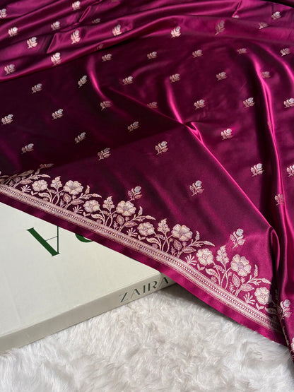 Wine Boota With Floral Border Mashru Silk Saree MSM-85