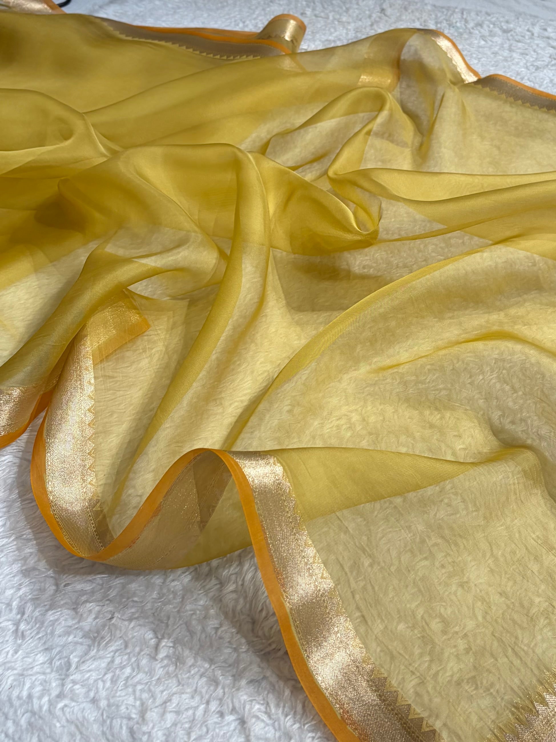 Pure Organza Mustard Banarasi Silk Saree PO-01