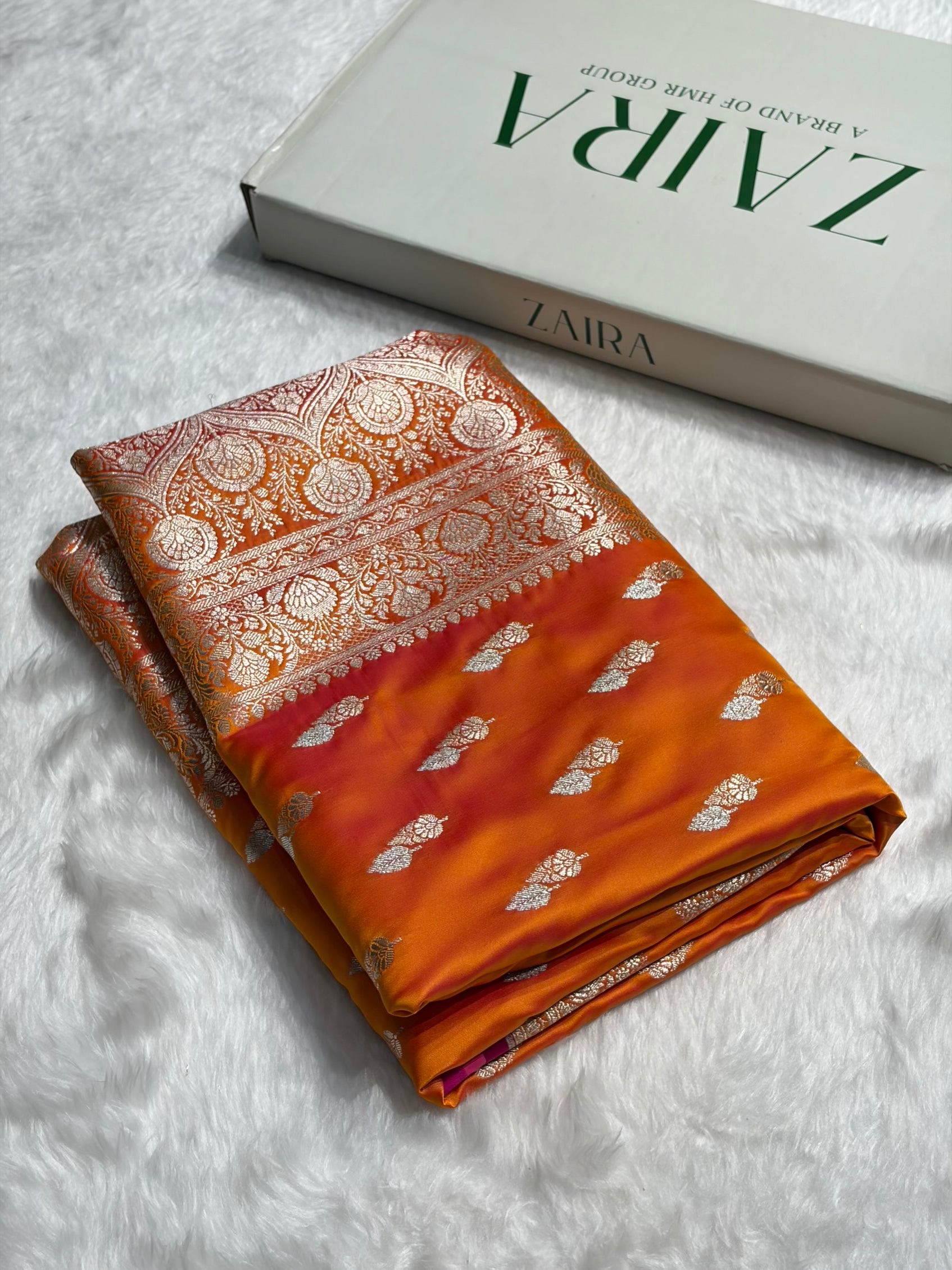 Fire Gold Shades Floral Booti Mashru Silk Saree MSM-69