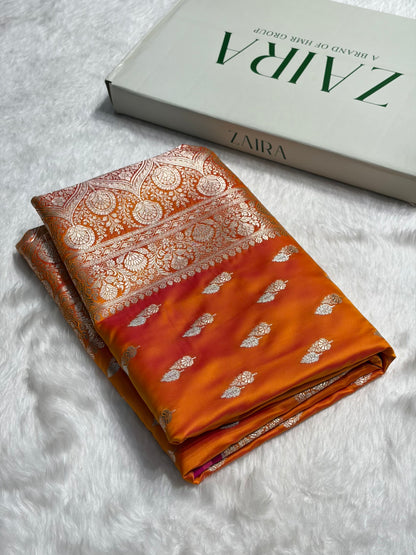 Fire Gold Shades Floral Booti Mashru Silk Saree MSM-69