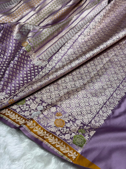 Lavender Shades Floral Minakari Skirt Border Mashru Silk Saree MSM-83