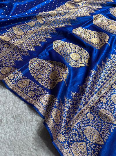 Satin Silk Saree Floral Boota in Cross Blue Shades SS28