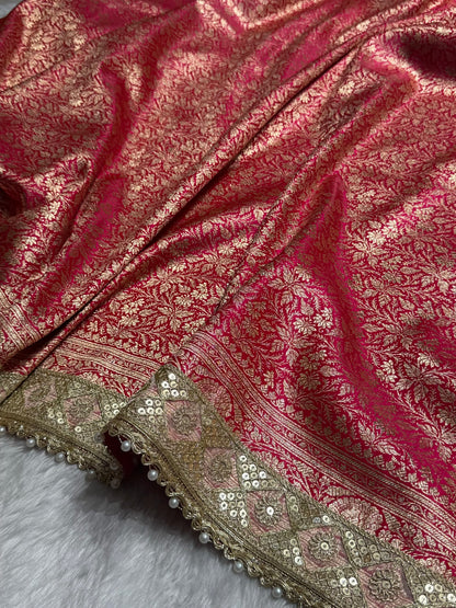 Rani Shades Brocket With Gotta Patti Satin Silk Saree Banarasi Saree Shades SSGP30