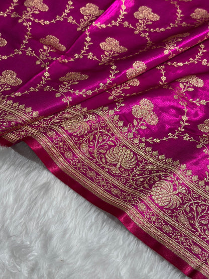 Banarasi Satin Silk Saree Jaal in Magenta Shades SS23