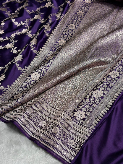 Purple Shades Jaal Pattern Floral Jaal Mashru Silk Saree MS07