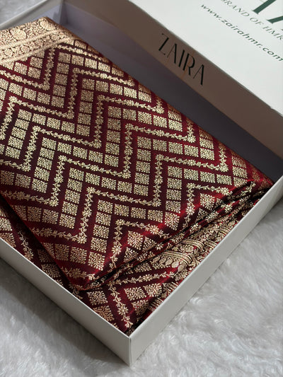 Maroon Shades Jaal Pattern Banarasi Satin Silk Saree SS56