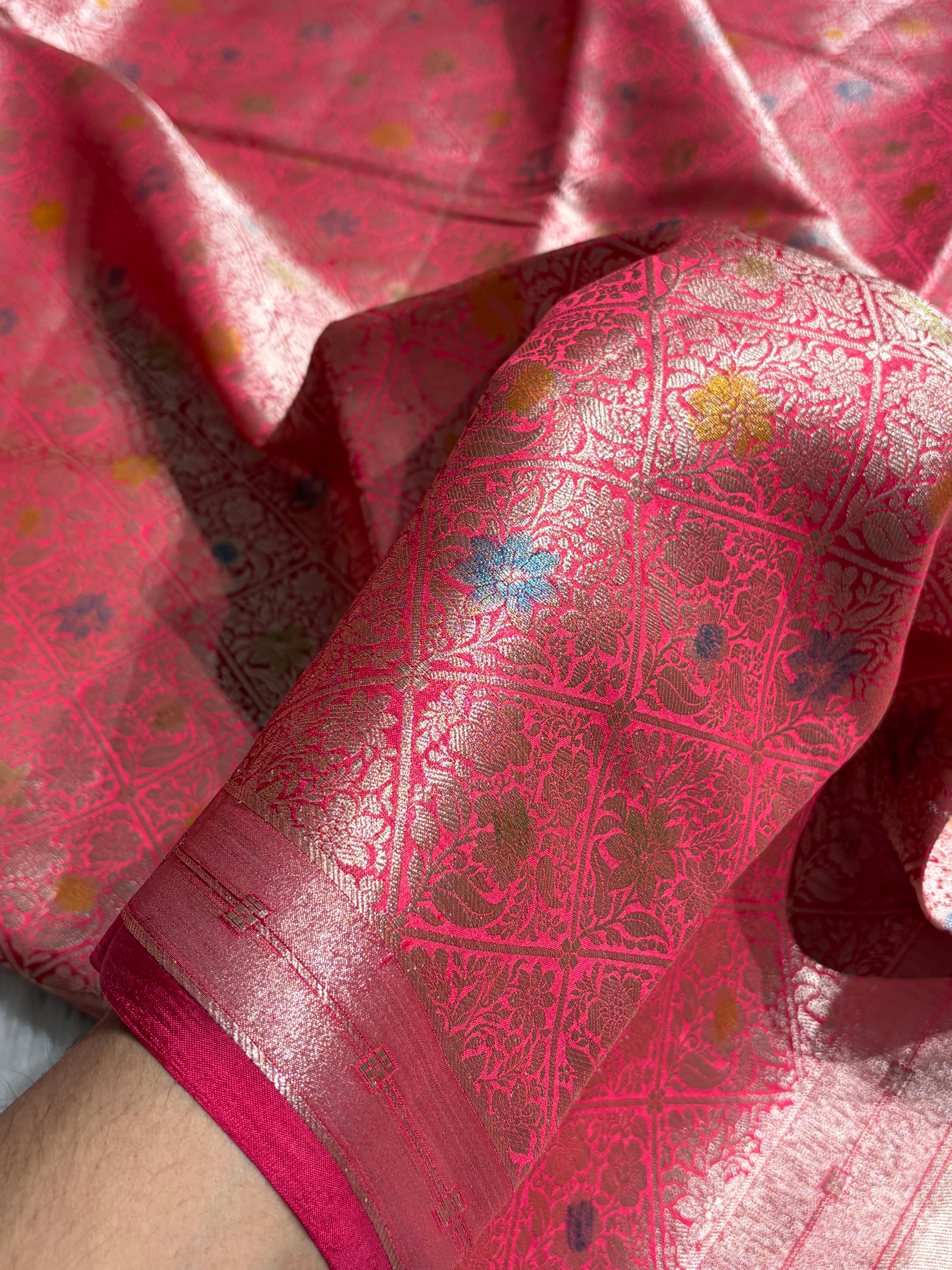 Banarasi Rani Shade Flower Minakari Brocade Pure Caramel Mango Silk Saree CS-19