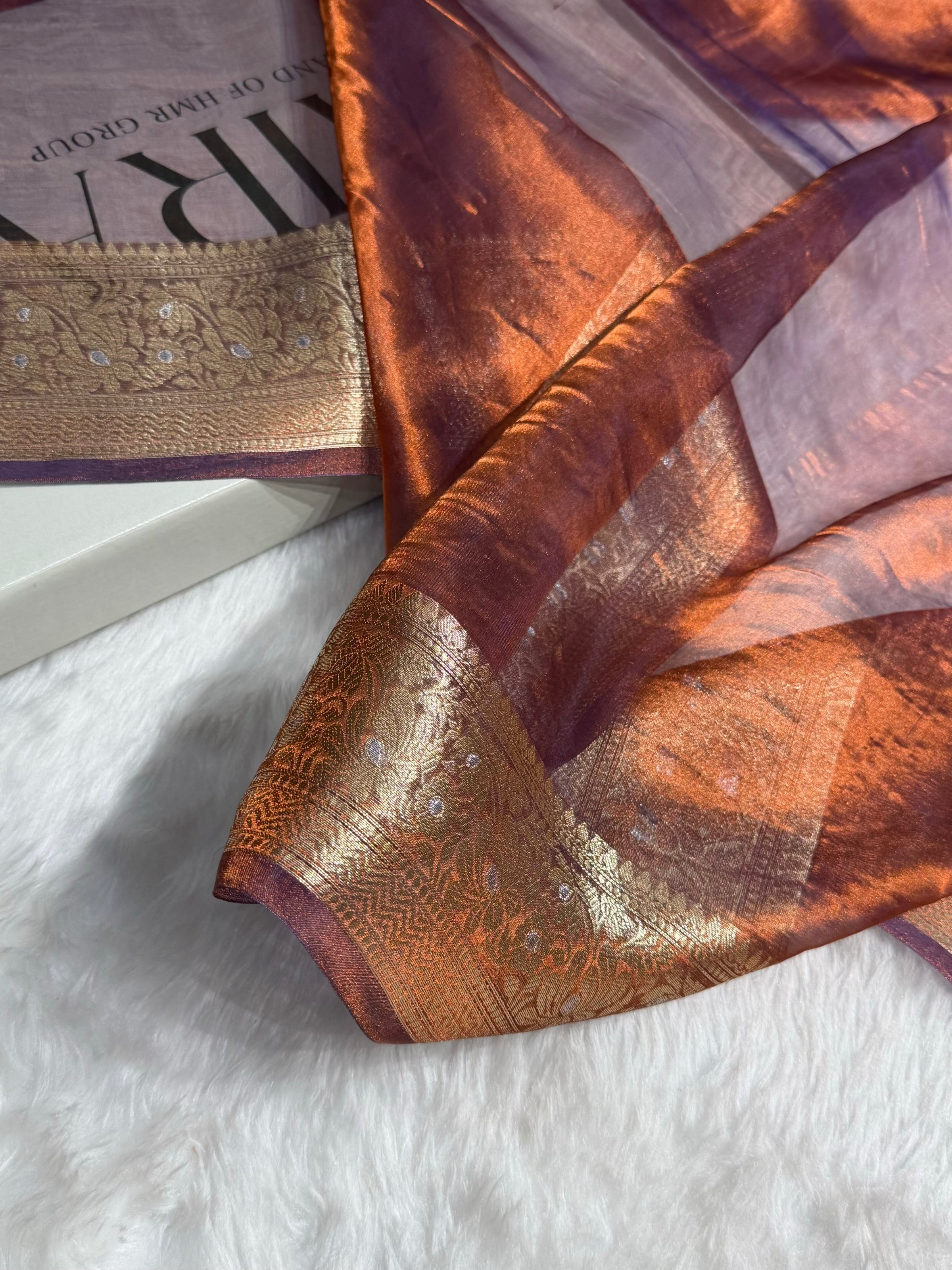 Orange Shades Pure Tissue Silk Saree with Brocade Blouse PT-31