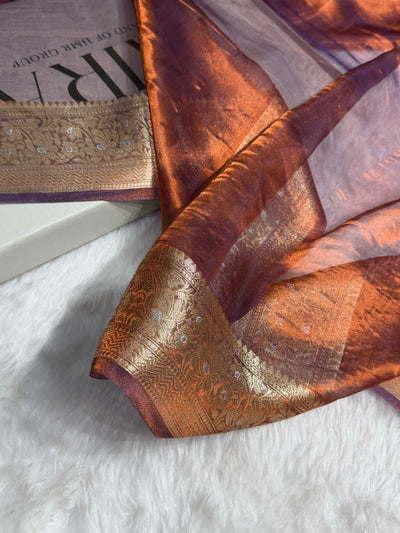 Orange Shades Pure Tissue Silk Saree with Brocade Blouse PT-31
